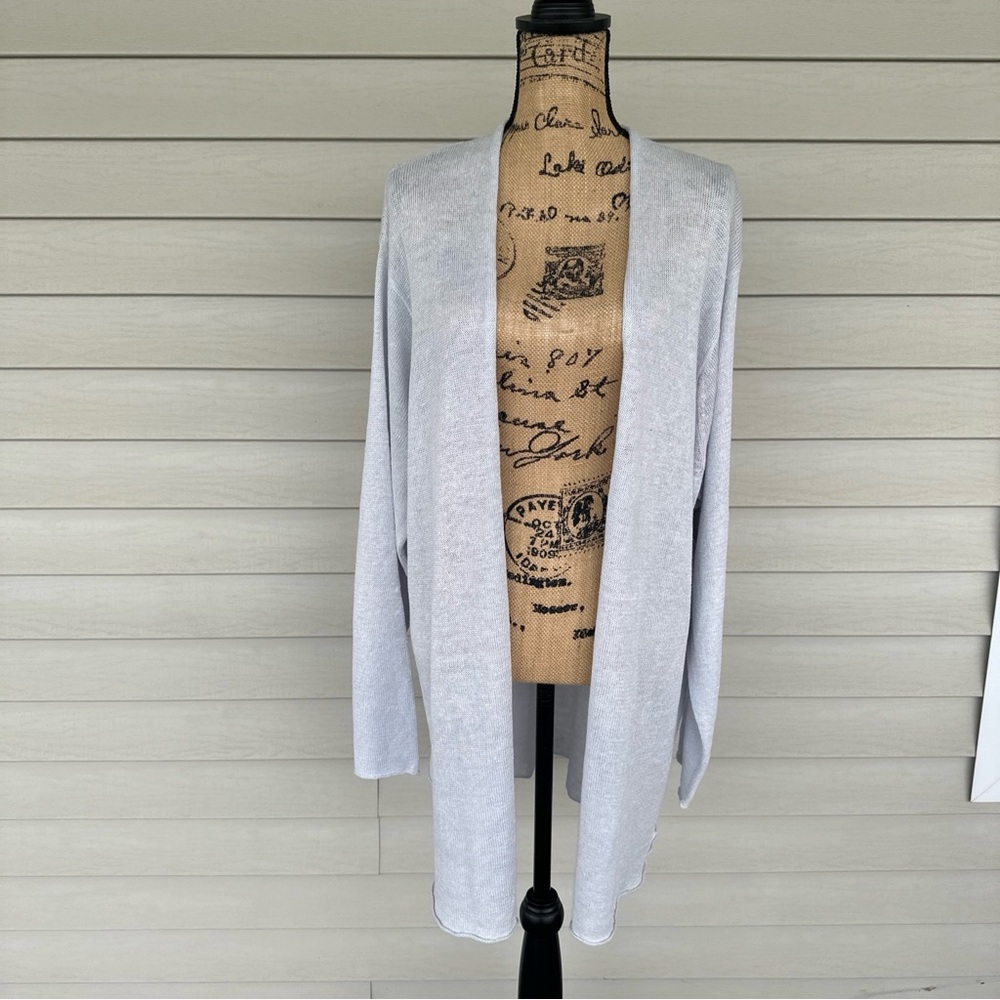 NWT Eileen Fisher Woman Size 2XL Rain Organic Linen Crepe Blue Grey Cardigan